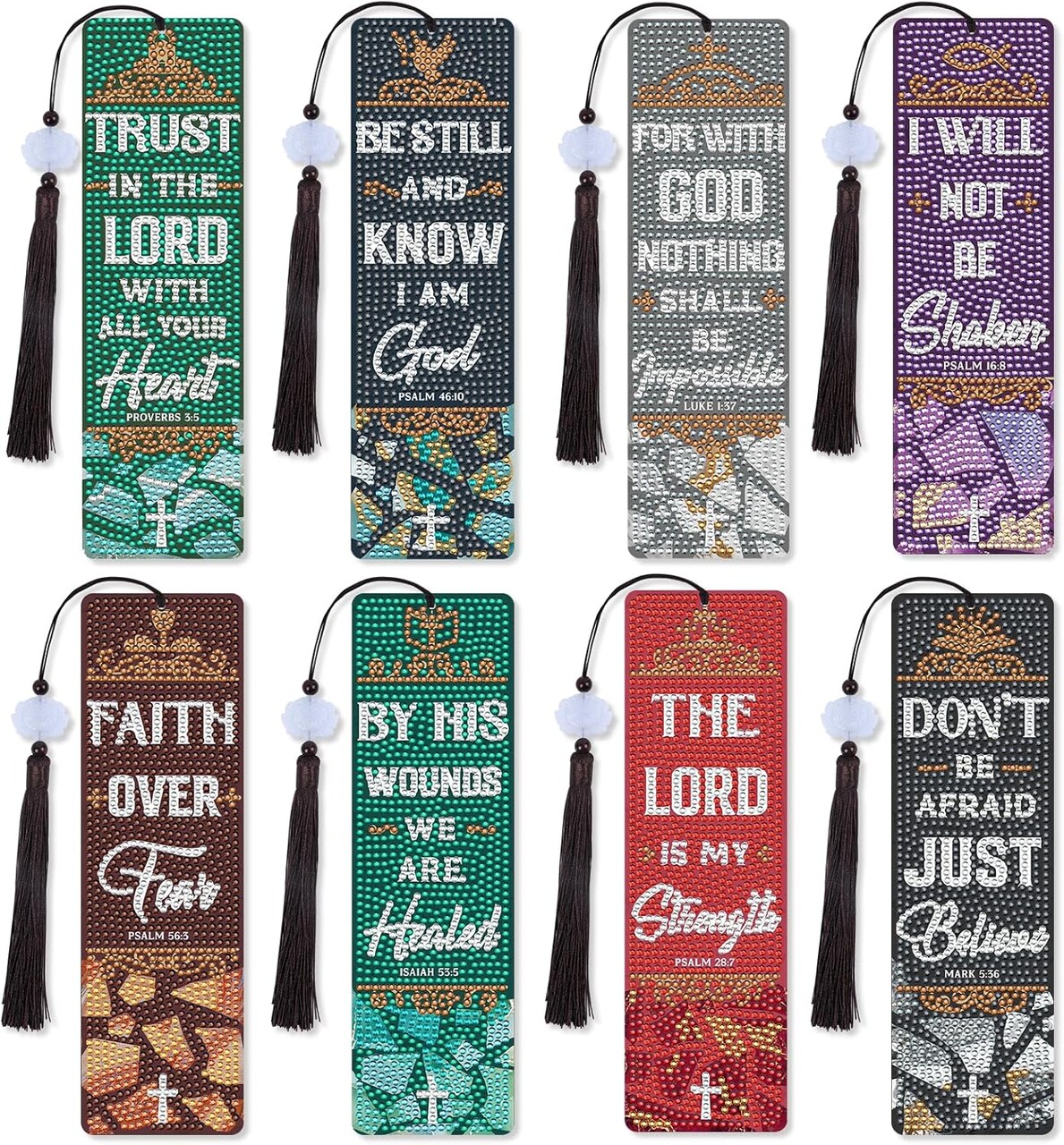 Bible Verse Diamond Art Bookmarks - 8 Pcs Christian Book Mark Diamond Art Kits for Adult, DIY Crafts Gift Diamond Painting Bookmark Kit with Tessels